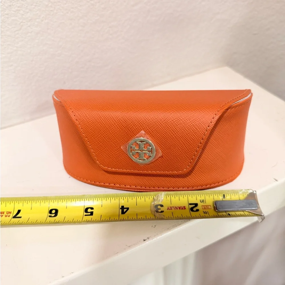 Tory Burch Orange Sunglasses Eyeglass Case Hard Snap Closure Saffiano Leather